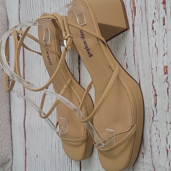 JEFFREY CAMPBELL Tan Strappy Block Heel Platform Sandals Size 8.5 - Picture 2 of 10